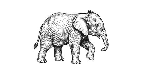 Fototapeta premium Intricate black and white elephant drawing with detailed line art