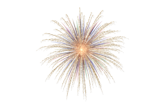 Bright burst of fireworks isolated on transparent background