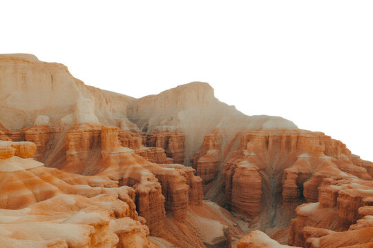 Rugged sandstone hoodoos and rock formations isolated on transparent background