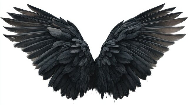 Minimalist art of dramatic black wings with soft shadows on a white surface - Powered by Adobe