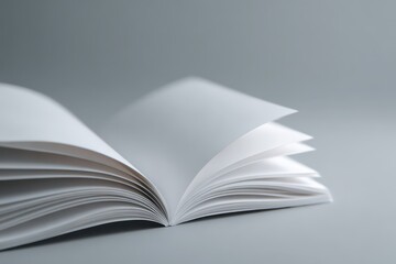 Obraz premium Minimalist open blank notebook on a cool gray backdrop with abundant negative space