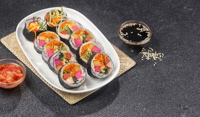 Kimbap or gimbap is a typical Korean rice roll