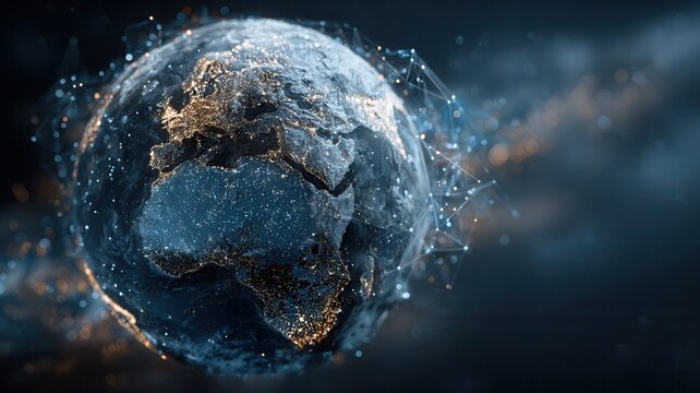 Global network connecting continents, digital communication and planet data exchange the across