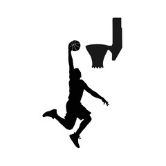 silhouette vector illustration of a basketball player doing a slam dunk