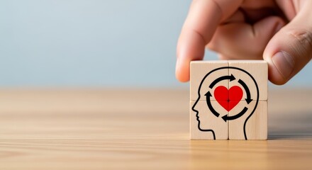 The Power of Thought: A hand delicately places a wooden block illustrating the interplay between the mind and emotions.
