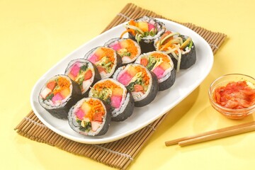 Kimbap or gimbap is a typical Korean rice roll