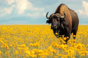 Bison in Flower Meadow