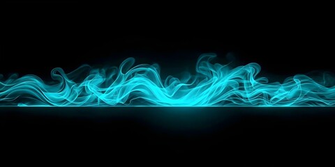 Horizontal Boundary of Glowing Cyan Fire or Magical Energy on Black Background