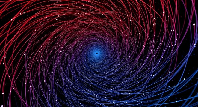 Abstract swirl of glowing red and blue particles in motion - Powered by Adobe