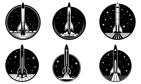 Bold rocket launch icons for innovative startups and tech companies seeking a powerful brand identity, perfect for logos and digital projects