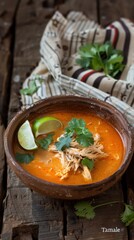 Delicious Mexican tamale soup served in a rustic bowl