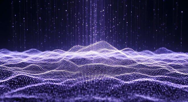 Abstract purple digital wave technology background with glowing particles
