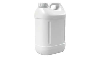 White plastic jerrycan with handle and cap isolated on transparent background