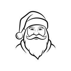 Black and white line art illustration of Santa Claus head with beard and hat.