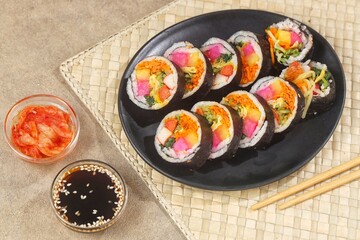 Kimbap or gimbap is a typical Korean rice roll