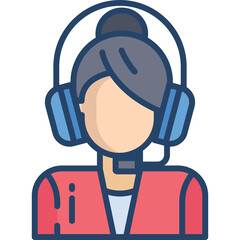 Customer Service Representative Icon With Headphones And Microphone Pink Blazer White Shirt And Blue Accents On Transparent Background Representing Communication And Support