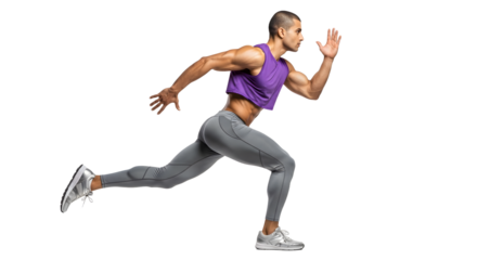 Athletic man sprinting in sportswear isolated on white background, fitness and running concept, perfect for sports campaigns