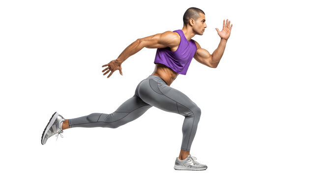 Athletic man sprinting in sportswear isolated on white background, fitness and running concept, perfect for sports campaigns - Powered by Adobe