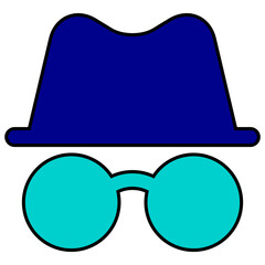 Minimalist Outline Hat and Glasses Silhouette Icon for Incognito Mode