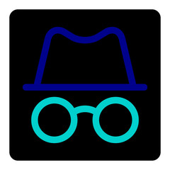 Minimalist Outline Hat and Glasses Silhouette Icon for Incognito Mode