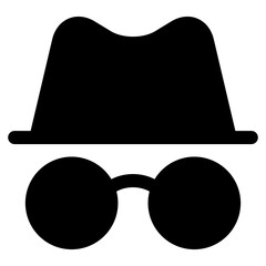 Minimalist Outline Hat and Glasses Silhouette Icon for Incognito Mode