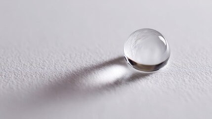 Minimalist white-on-white image featuring a single water droplet on a smooth floor
