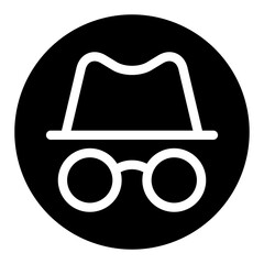 Minimalist Outline Hat and Glasses Silhouette Icon for Incognito Mode