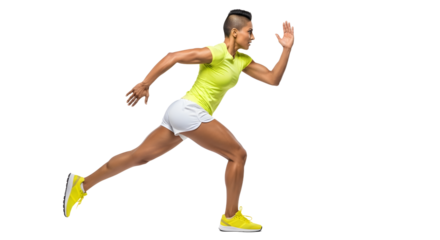 Athletic man sprinting in sportswear on black background, fitness and running concept, perfect for workout and sports content