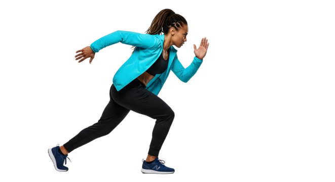 Young African American Woman Running in Sportswear Isolated on Black Background, Fitness and Exercise Concept - Powered by Adobe