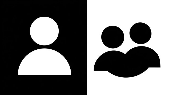 Binary Identity: A stark visual contrast that portrays two opposing identities, one individual against the collective, with black and white creating a powerful binary division. 