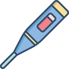 Digital medical thermometer with blue casing and pink display indicating temperature measurement on a transparent background