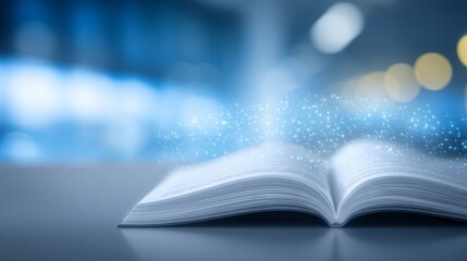 Enchanting open book with radiant glowing star illuminating pages symbolizing knowledge and imagination.