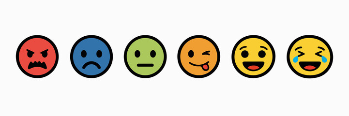 Customer Satisfaction and Emotion Emoji Vector Set | Color Feedback Rating Faces from Angry to Laughing