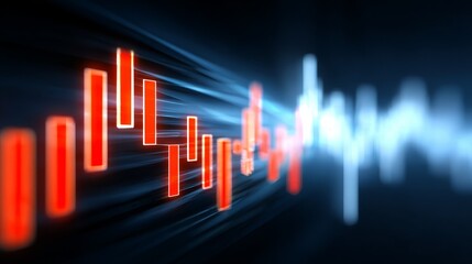 Dynamic digital sound wave visualization with vibrant red and blue light trails abstract audio spectrum display for modern technology and data concepts.