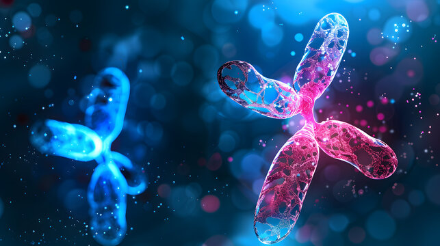 Highly detailed 3D illustration of meiosis showing chromosome division and genetic recombination in cell biology.