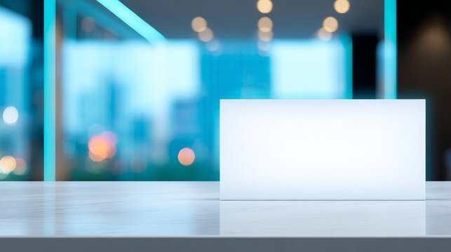 White table with blank sign on it versatile display for customizable messaging minimalist design clean surface for creative ideas and promotional content.