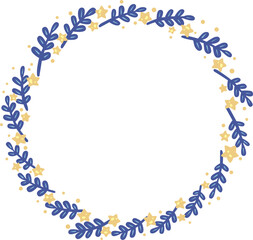 Blue fern and glitter star wreath illustration for decoration on wedding and Christmas festival.