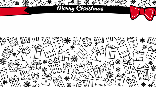 Festive Merry Christmas design with gift boxes, snowflakes, and red ribbon accent for holiday greetings, invitations, and seasonal promotions