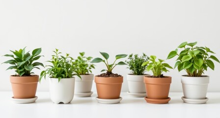 Various Indoor Plants in Decorative Pots on a Light Background for Home Decor and Gardening Inspiration