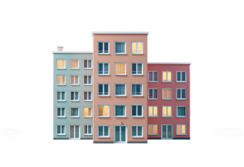 Colorful Illustrated Apartment Buildings with Lit Windows