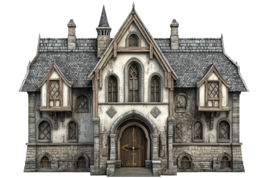 Gothic revival mansion with spires and arches
