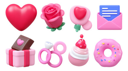 Colorful Valentine's Day Icons Including Heart, Rose, Gift, and Sweet Treats