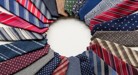 カラフルなネクタイが円形に並んだファッショナブルなポートレート