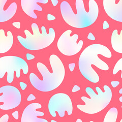 Hand drawn nature organic seamless pattern. Vector minimalistic groovy floral shapes rainbow gradient print. Trendy abstract naive tulip on pink background for wrapping, boho design, fabric, textile.