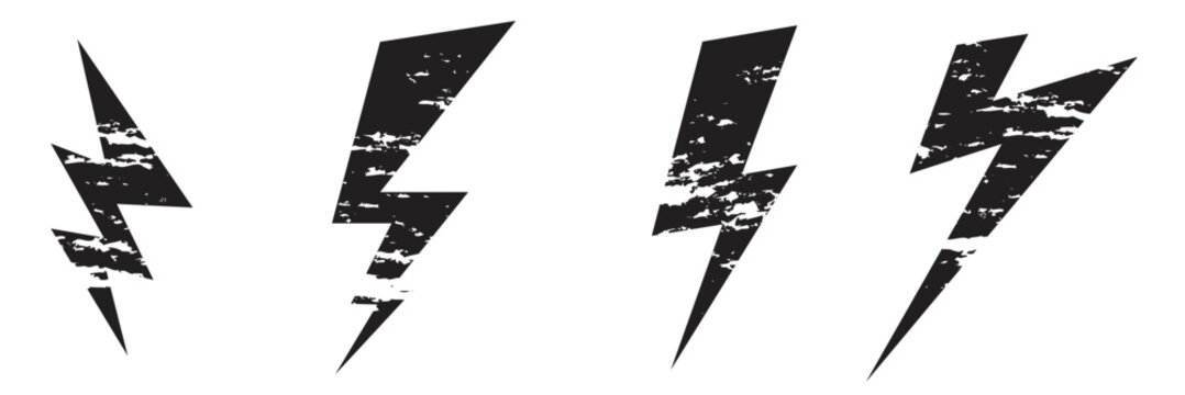 Lightning bolt icon with grunge texture. . Ideal for energy, electricity, power, punk, and graphic design themes. Vector eps 10