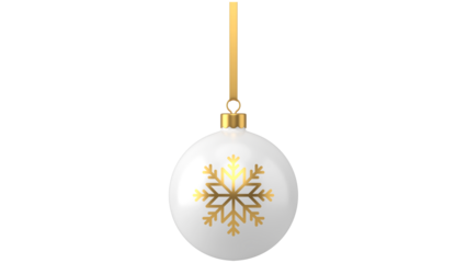 white ornament png, golden snowflake ball png, elegant white decor png, shiny ornament png, white and gold decoration png, festive hanging png, glossy white bauble png, gold design sphere png, luxury 