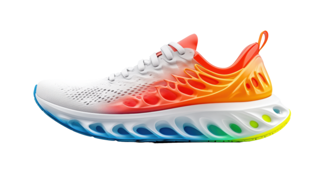 Colorful running shoe with unique design on transparent background - Powered by Adobe