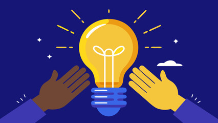 Diverse hands reaching for a glowing light bulb symbolizing teamwork and innovation