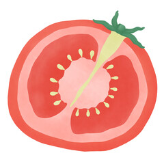 Cute Tomato Half Cutaway Cartoon - Watercolor