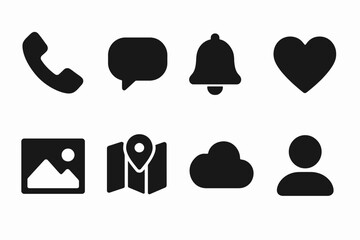 Set of minimalist communication and social media icons in black